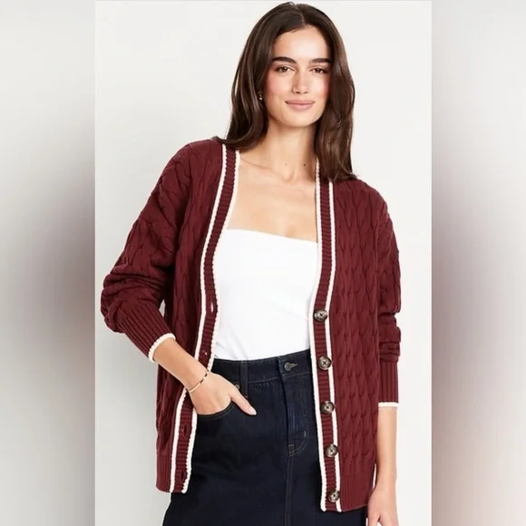 Old Navy Preppy Nautical Oversized Slouchy Cable-Knit Cardigan Sweater NEW - Picture 6 of 6